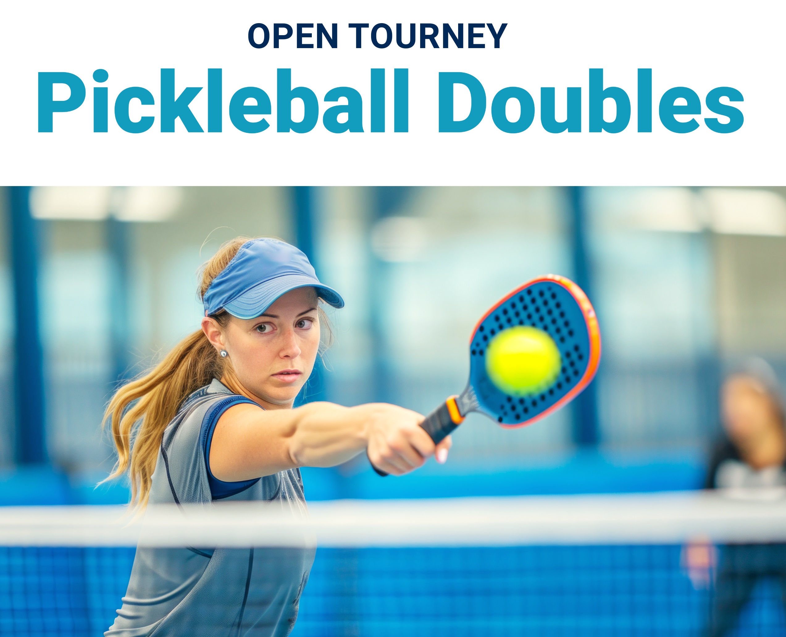 woman playing pickleball with her playing partner blurred in the background