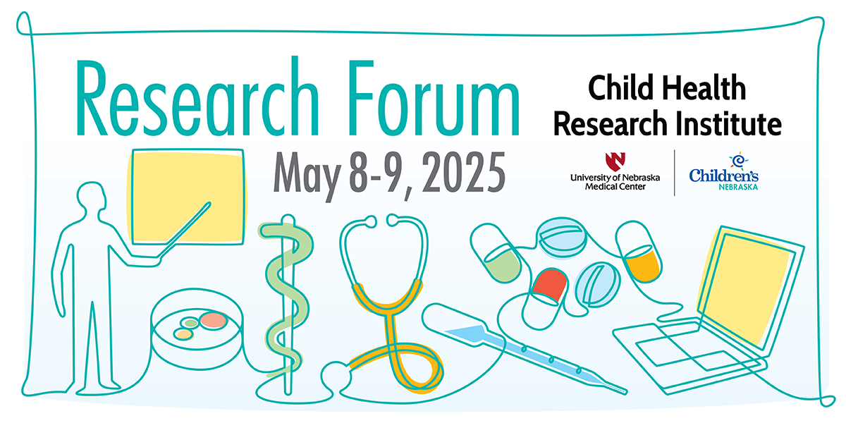 Pediatric Research Forum with illustrations of scientific equipment