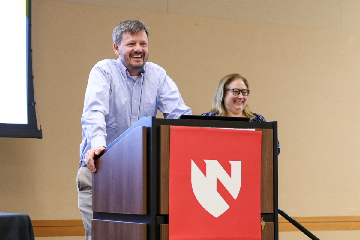 Drs. Kyle Hewitt and Kate Hyde present at the Pediatric Cancer Symposium