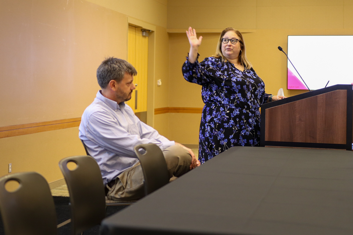 Drs. Kyle Hewitt and Kate Hyde present at the Pediatric Cancer Symposium