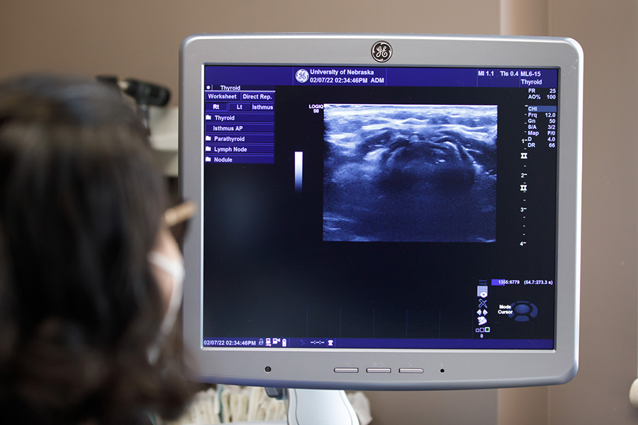 Faculty member explains an ultrasound