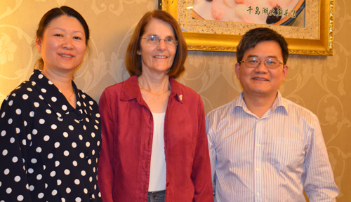 Shan Fan, M.D., and Carol Toris, Ph.D., of UNMC, with Tao Guo, M.D., associate professor of ophthalmology, Tenth People's Hospital, Shanghai.