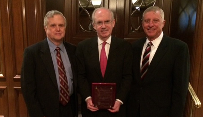 From left: Peter Ryerson, president of Ryerson Management Associates in Ohio; UNMC Chancellor Jeffrey P. Gold, M.D.; and Carroll Ashley, chairman of the Medical University of Ohio Board of Trustees.