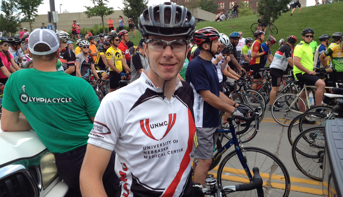 Kevin Kupzyk, Ph.D., an assistant professor in the College of Nursing, was one of the UNMC bike riders who took part in the 2014 Corporate Cycling Challenge last week.