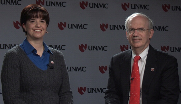 Melanie Stewart, left, and UNMC Chancellor Jeffrey P. Gold, M.D.