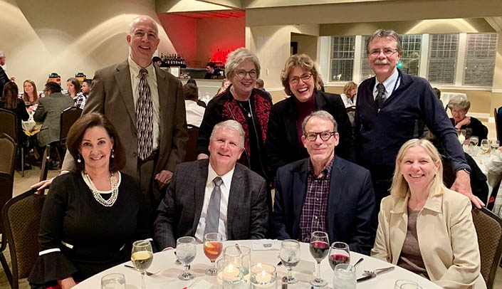 Colleagues gathered to honor Mark Mailliard, M.D. Among the attendees were: from left, top row, Mark Rupp, M.D., Elizabeth Reed, M.D., Jennifer Larsen, M.D.,  and Joseph Sisson, M.D.; from left, bottom row, Mary Mailliard, Mark Mailliard, M.D., Austin Thompson, M.D., and Dorothy Thompson.