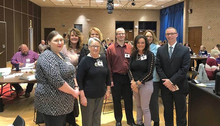 From left, Rachel Radel of UNO, Diane Ratigan of UNMC, Charlotte Frank of UNL, Sheryl Gartner of central administration, Christopher Elston of UNO, Kelly White of  UNL, Tamara Rager of UNMC and Scott Benson of UNK attended the human resources event.