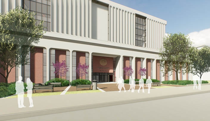 An artist's rendition of the exterior of the renovated McGoogan Library of Medicine.