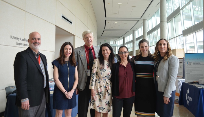 Key participants in the April 26 symposium included (left-right):Ted Mikuls, M.D, UNMC; Lisa Zaba, M.D., Ph.D., Stanford University; James O'Dell, M.D., UNMC; Tracy Frech, M.D., University of Utah School of Medicine; Alexis Ogdie-Beatty, M.D., University of Pennsylvania; Ashley Crew, M.D., University of Southern California; and Ashley Wysong, M.D., UNMC.