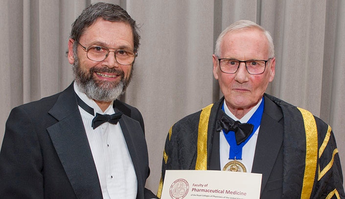 From left, Stephen Rennard, M.D., and Tim Higenbottam, president of the faculty of pharmaceutical medicine of the Royal College of Physicians