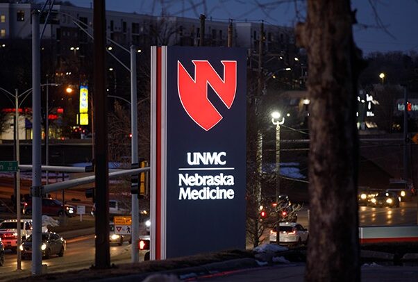 The UNMC Omaha campus at night