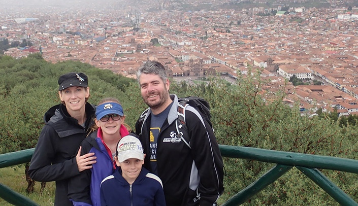 Mark Law, at right, with his family -- wife Angela, daughter Zoe and son Zack -- in Cusco, Peru.