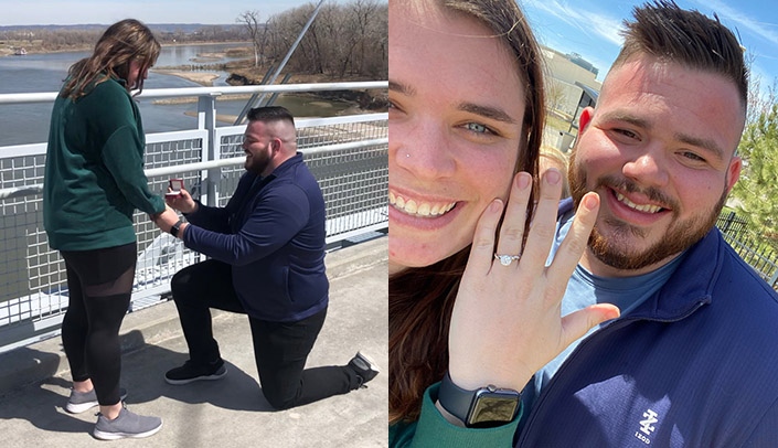 Nursing student Madison Fitzgibbons' boyfriend, Andrew, proposed while the pair were walking across the Bob Kerrey Pedestrian Bridge.