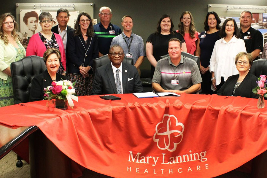 UNMC and Mary Lanning Healthcare leaders at the signing event&period;