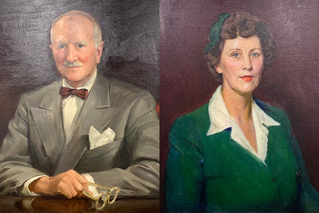 Portraits of C&period; Louis Meyer &lpar;left&rpar; and Mary Luman Meyer hung in Dr&period; Gail Walling Yanney and Michael B&period; Yanney Conference room at the Munroe-Meyer Institute&period;