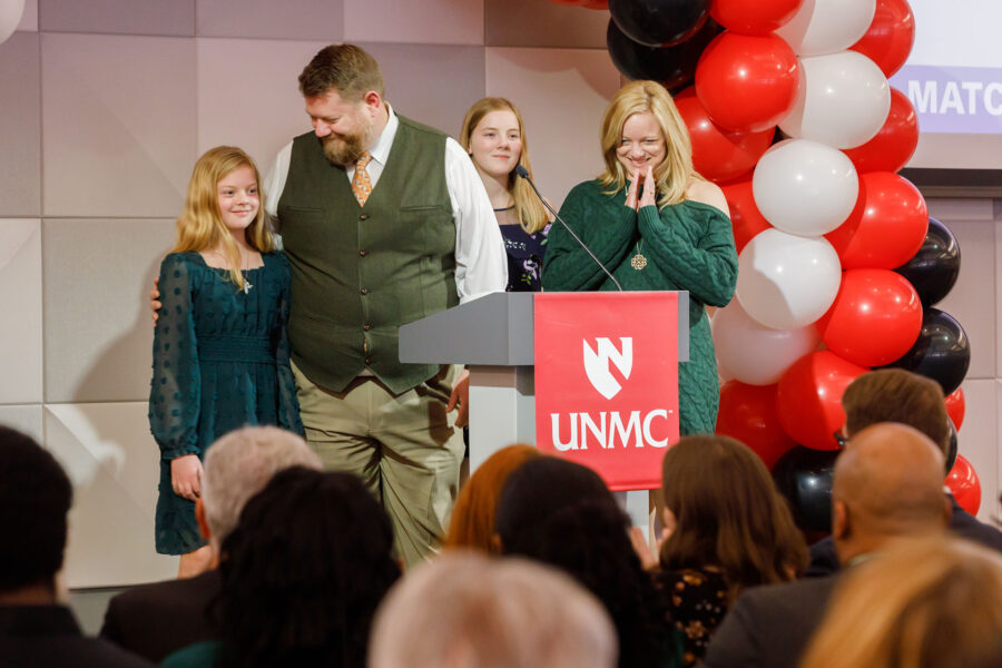 Ben McIntire&comma; UNMC College of Medicine Class of 2023&comma; with his family on Match Day