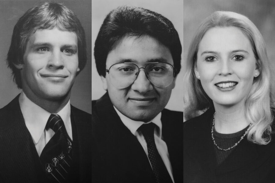 Peter Whitted&comma; MD&comma; JD&comma; 1977 student senate president&semi; Jay Bansal&comma; MD&comma; 1987 student senate president&semi; and Allison Cushman-Vokoun&comma; MD&comma; PhD&comma; 2000 student senate president