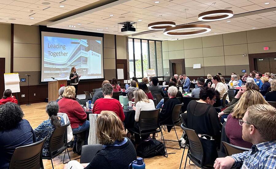 Chris Olex&comma; of The Point&comma; provided tips and insights into how to think as a leader and achieve goals at the UNMC College of Nursing annual meeting on May 8&period;