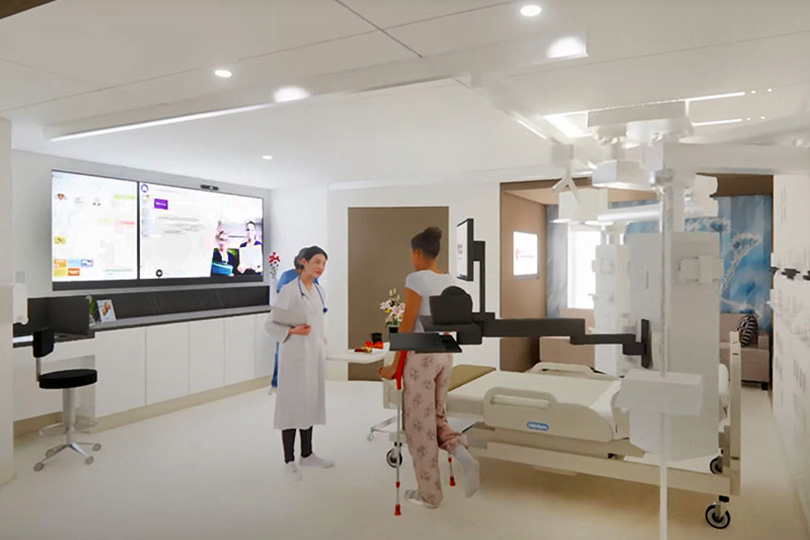 A conceptual image of the Innovation Design Unit showing a patient and care provider