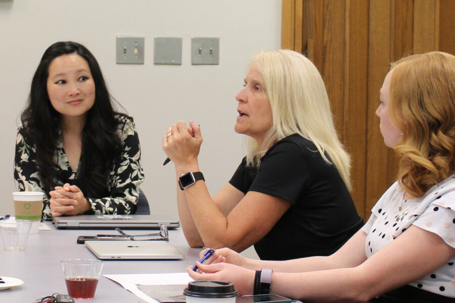 BHECN Central Director Krista Fritson&comma; PsyD&comma; center&comma; talks at a gathering of ARPA awardees at the University of Nebraska at Kearney in June&period;