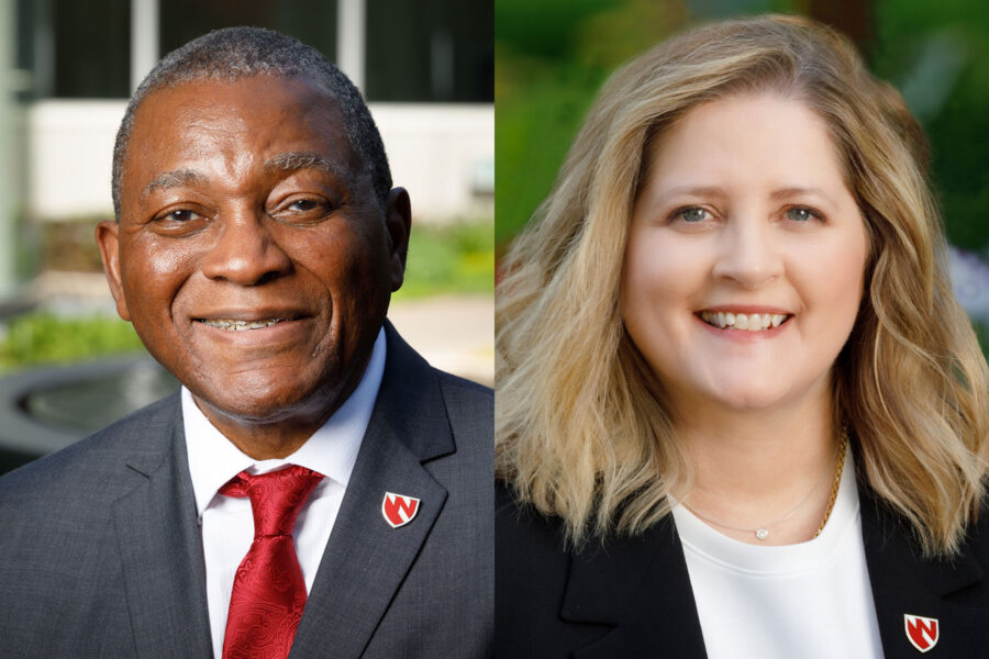 UNMC Interim Chancellor Dele Davies&comma; MD&comma; and Jane Meza&comma; PhD&comma; interim vice chancellor for academic affairs