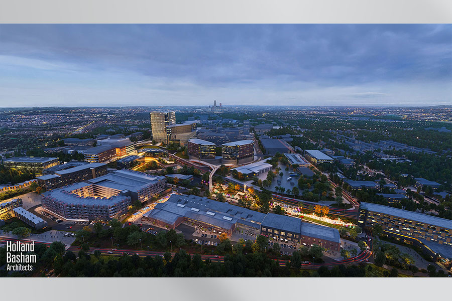 Overhead shot of the EDGE District from the west&period;