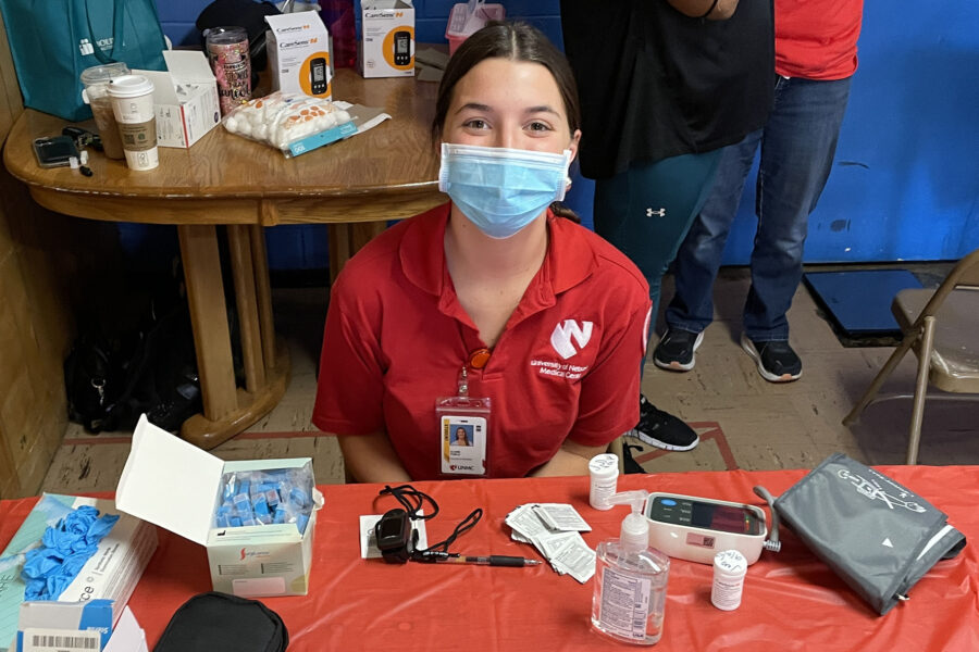 Claire Thiele&comma; UNMC nursing student&comma; volunteered at the first One-Stop Cancer Shop event in September&period;