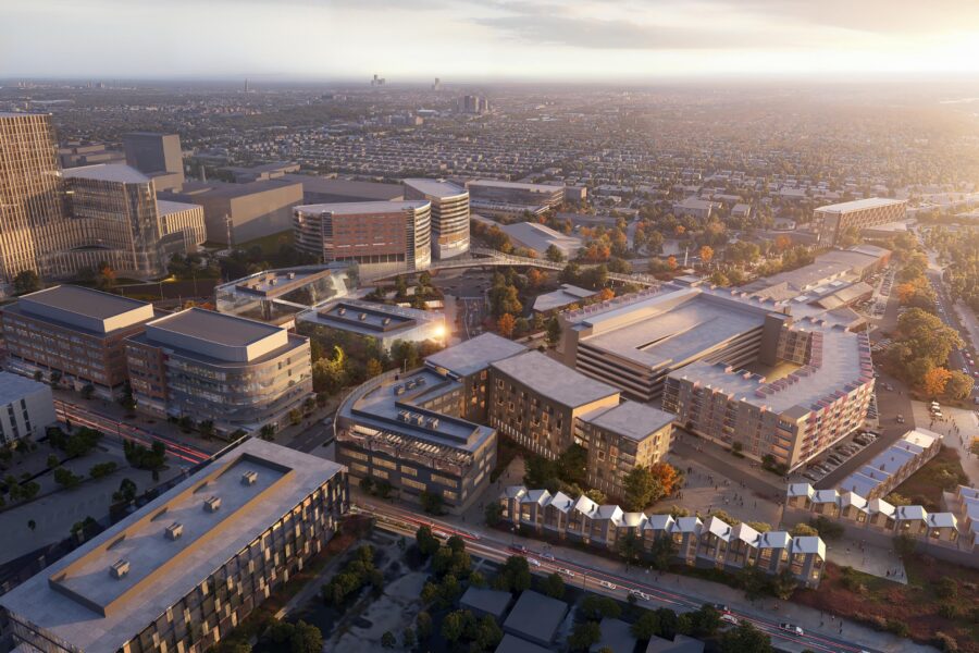 View north of Farnam Street looking south into EDGE District and main UNMC campus&period;