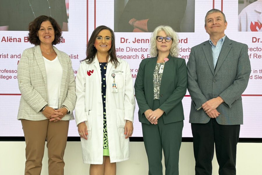 From left&comma; guest speaker Marisa Silveri&comma; PhD&comma; Alëna Balasanova&comma; MD&comma; Jennifer Blackford&comma; PhD&comma; and Todd Wyatt&comma; PhD