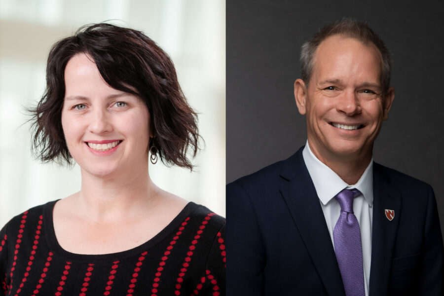 Emily Glenn&comma; dean of the McGoogan Health Sciences Library&comma; and Scott Raymond&comma; vice president and chief information and innovation officer at Nebraska Medicine