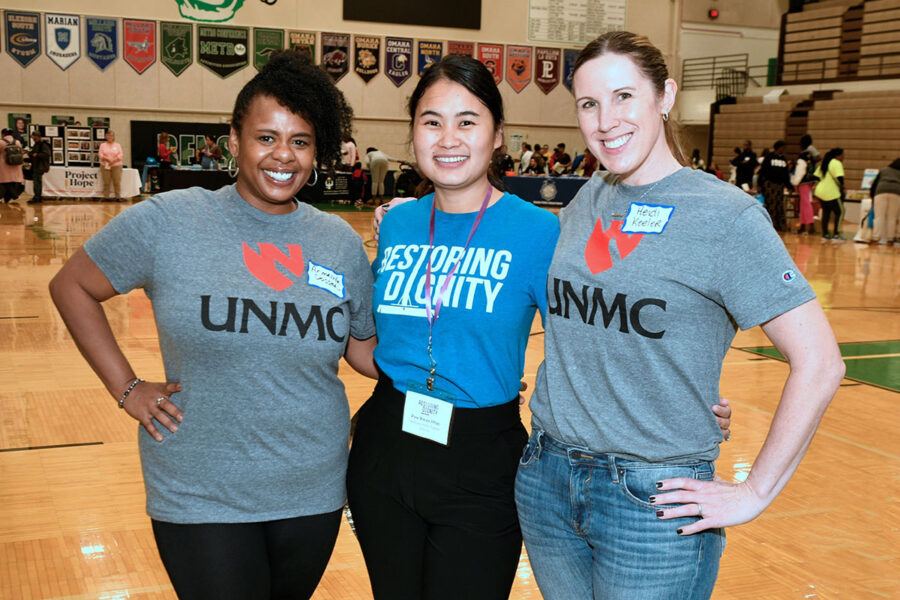 From left&comma; UNMC&apos;s Armalita Dosseh&comma; Paw Bway Htoo of Restoring Dignity Omaha and Heidi Keeler&comma; PhD&period; Photo courtesy of Roger Humphries Photography