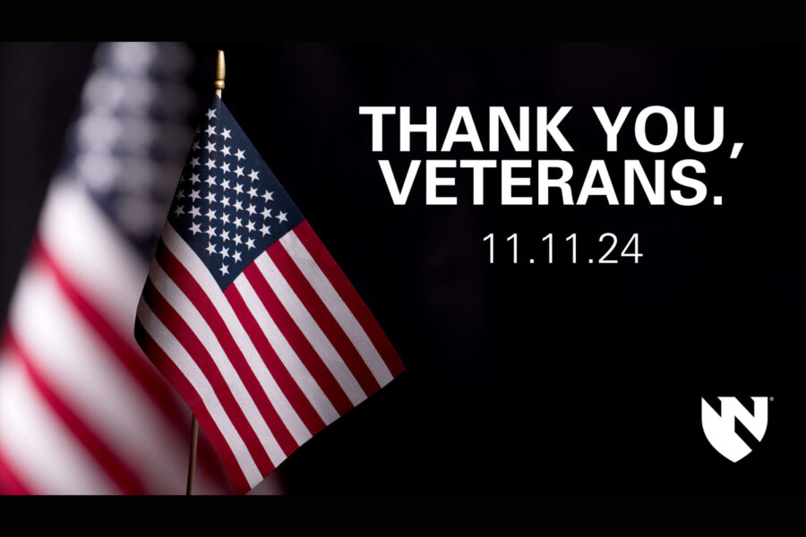 Veterans Day message with an American flag