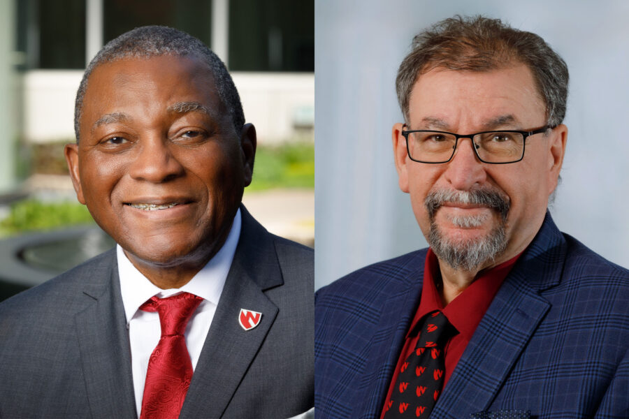 UNMC Interim Chancellor Dele Davies&comma; MD&comma; and MMI Director Karoly Mirnics&comma; MD&comma; PhD