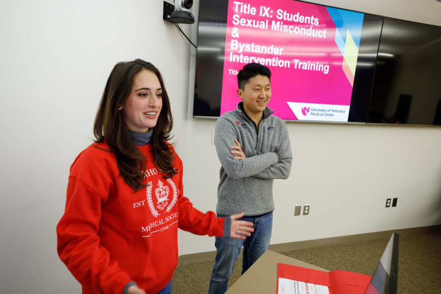 Students&apos; "Students Sexual Misconduct and Bystander Intervention Training" is peer-led&period; UNMC students including Elisabeth Kolb and Jake Son volunteer to facilitate training sessions with a goal of training all first-year students&period;