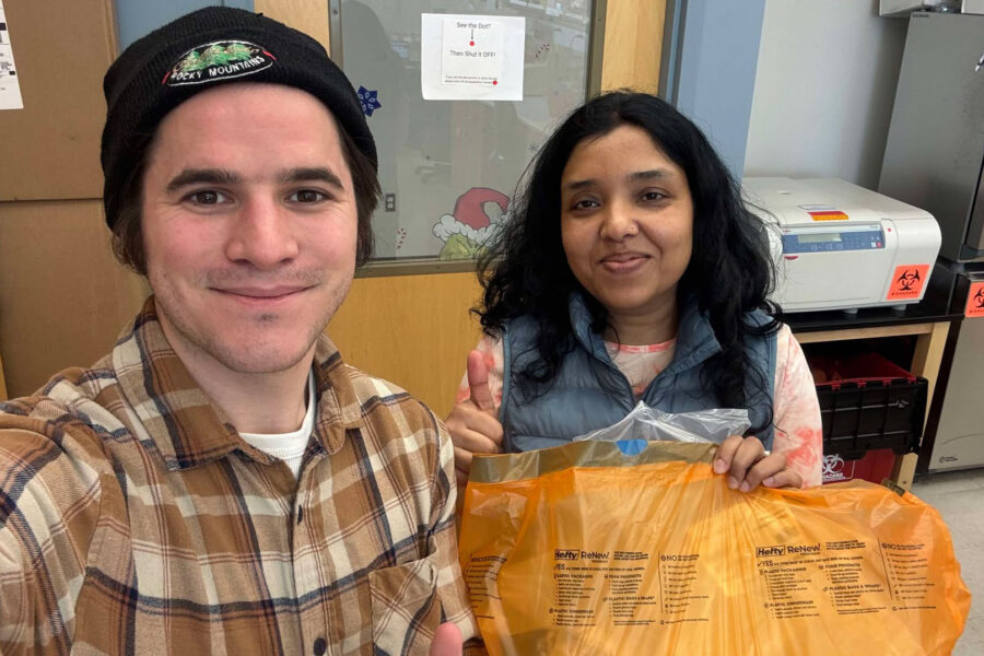 From left&comma; Cole Holderjano&comma; a graduate research assistant&comma; and Vandana Singh&comma; PhD&comma; a postdoctoral research associate&comma; served as navigators for the Green Labs pilot program&period;