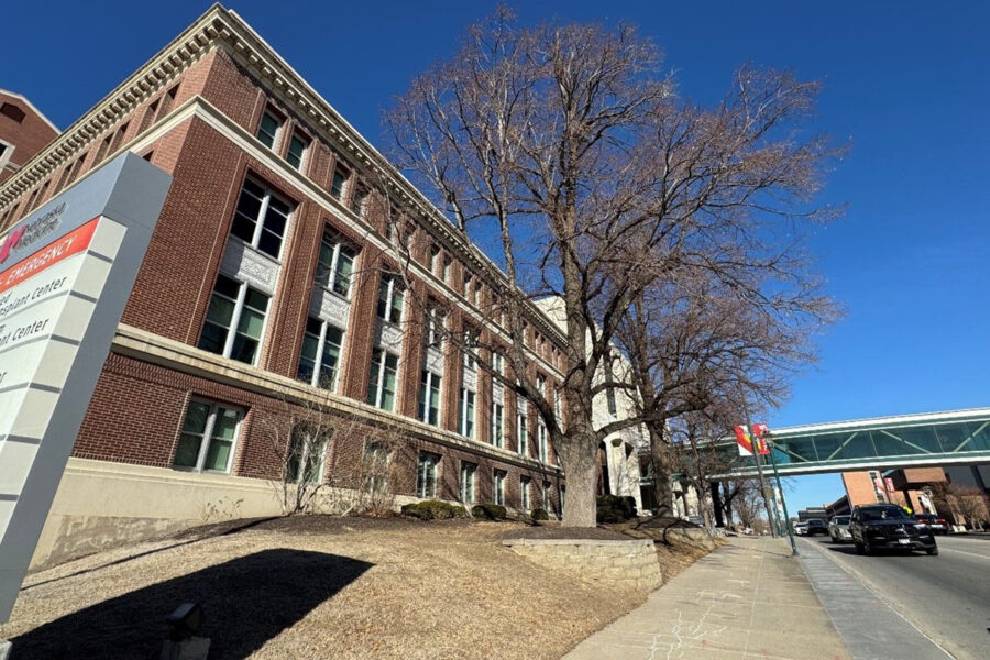 Trees in front of UNMC buildings on 42nd Street