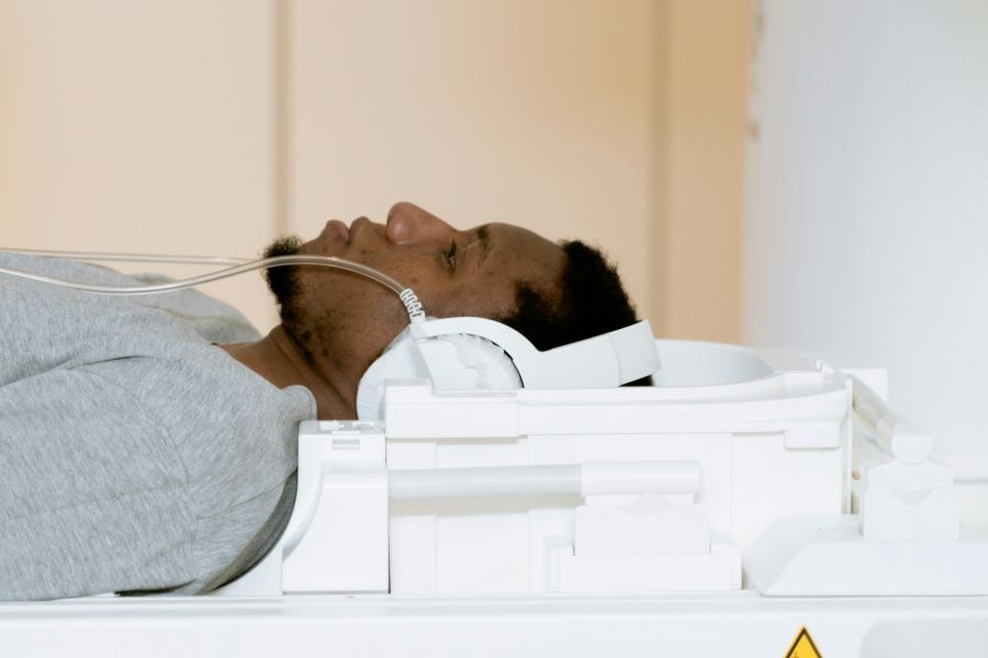 A patient in a hospital bed.