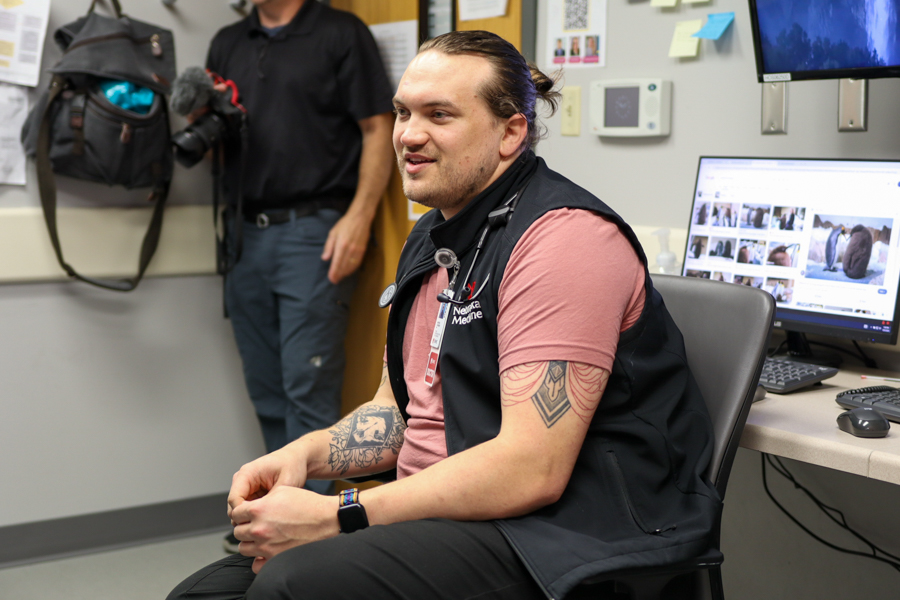 resident sitting in break room