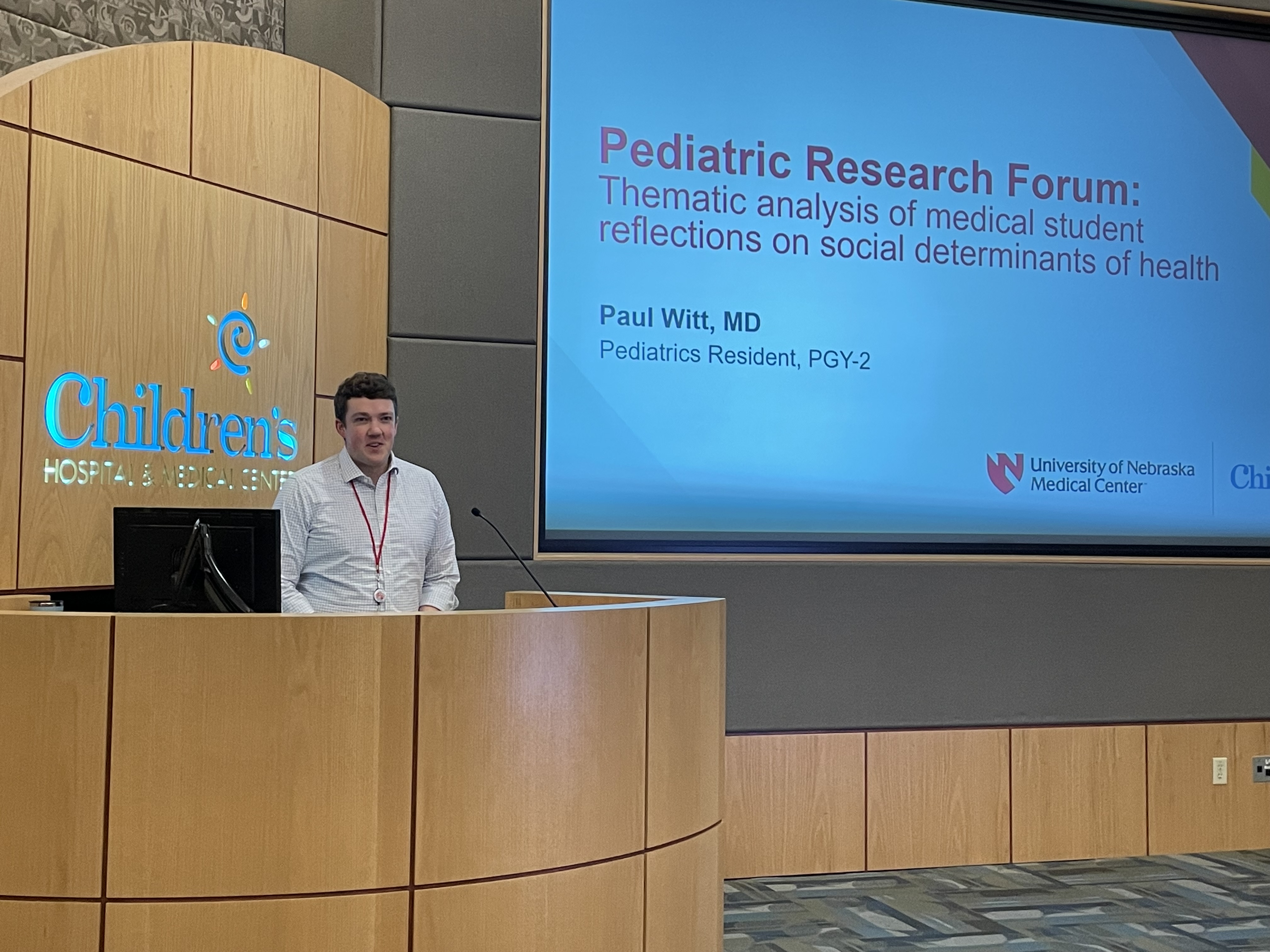 resident presents research as part of Children's Nebraska ground rounds