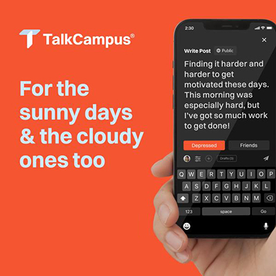 Talk Campus app with slogan "for the sunny days and the cloudy ones too"