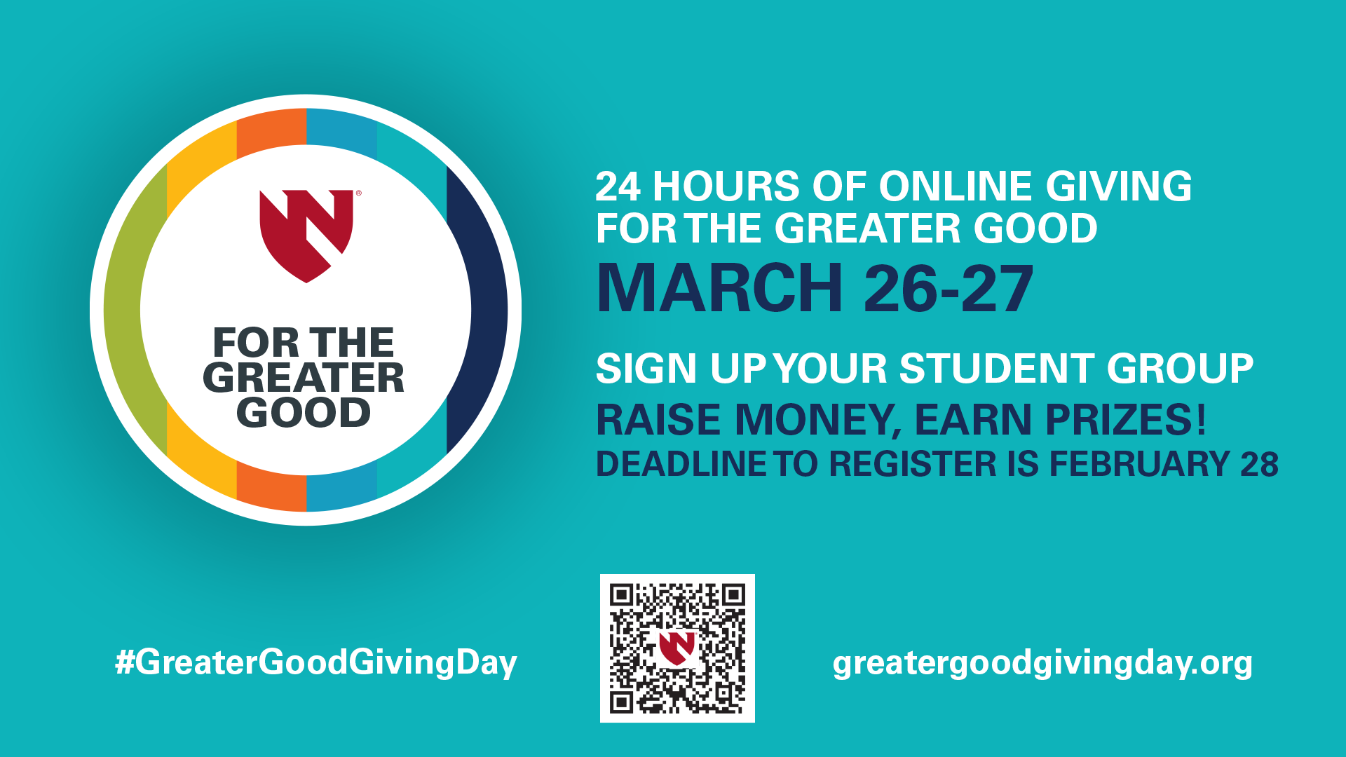 For the Greater Good campaign logo and dates (March 26-27, 2025)